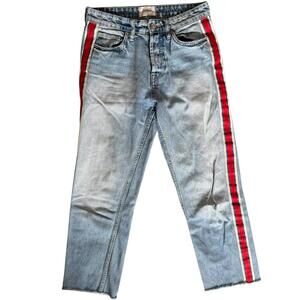 Light Wash Women’s Jeans with Red Side Stripe